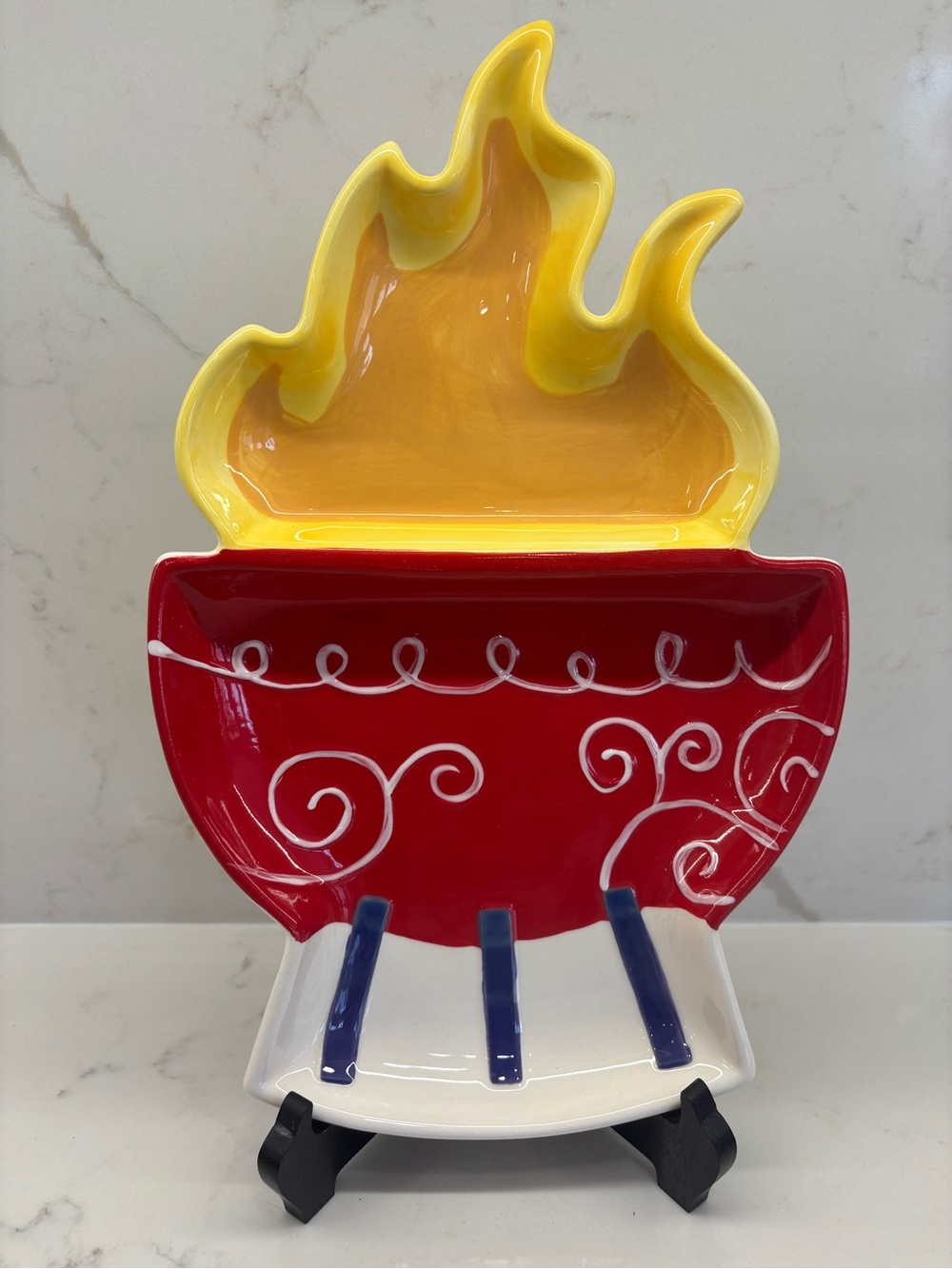 Boston Warehouse Divided Flame BBQ Grill Ceramic Serving Condiment Tray Cookout